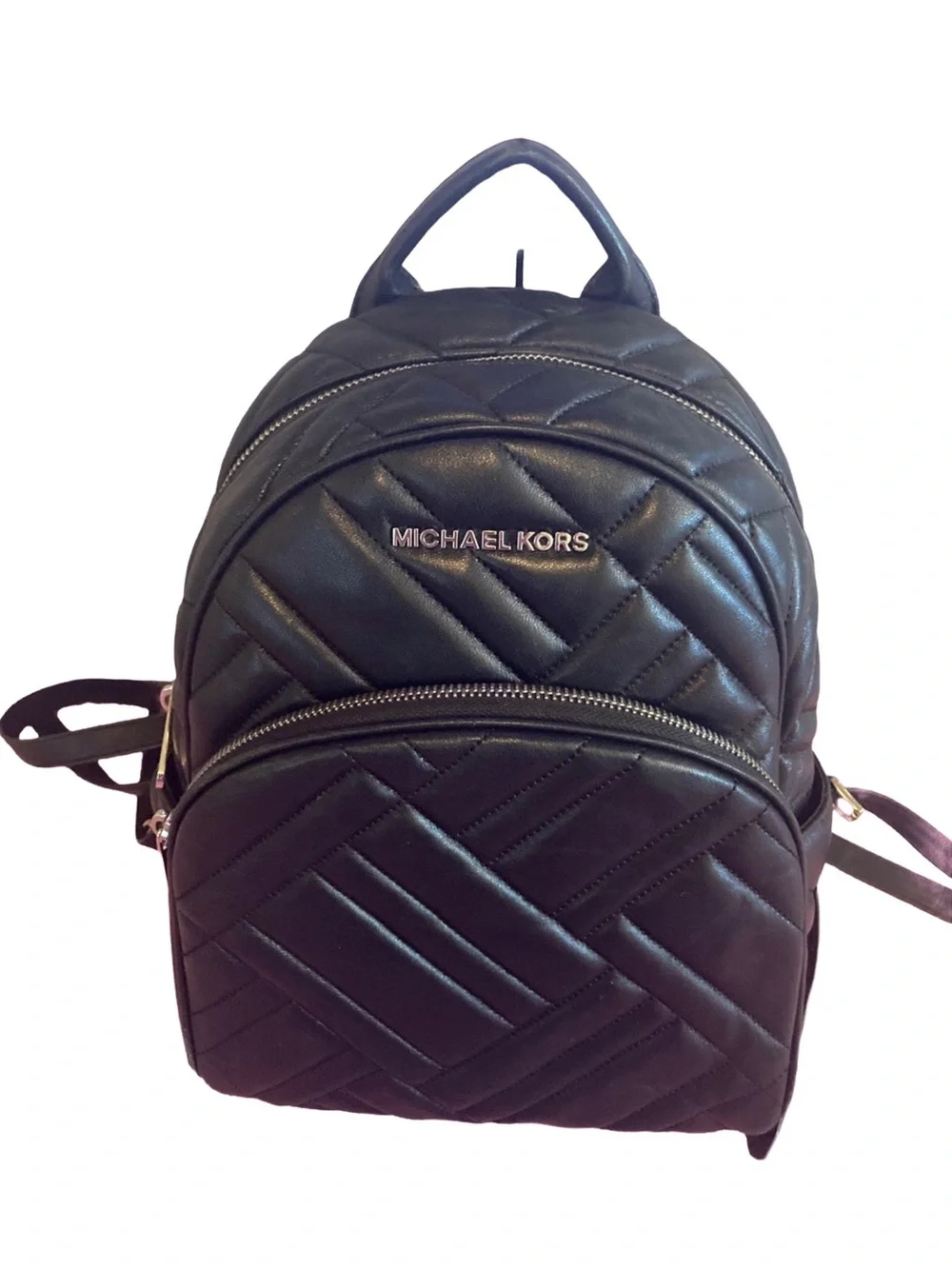Michael Kors Vegan Leather Quilted Black Abbey Backpack Purse Butter Soft Shine